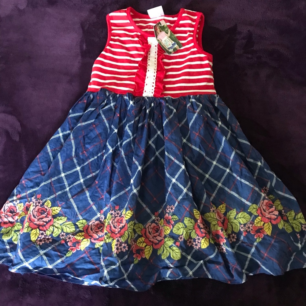 Red and Blue Striped Floral Dress NWT